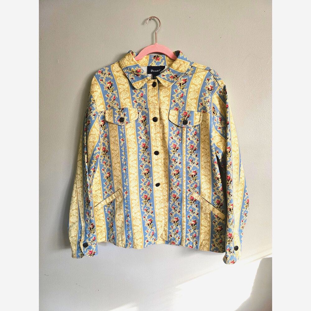 Floral blue ribbon yellow vintage denim jacket